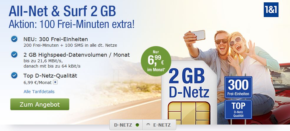 GMX All-Net & Surf 2 GB Tarif mit Allnet Flat und Internet Flat