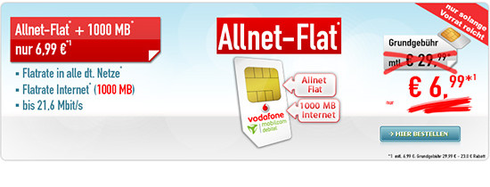 günstige Allnet Flat Allnet Comfort 1000 von Mobilcom