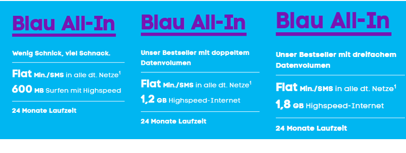 Blau All-In Tarifaktion ab 6,99 Euro/Monat