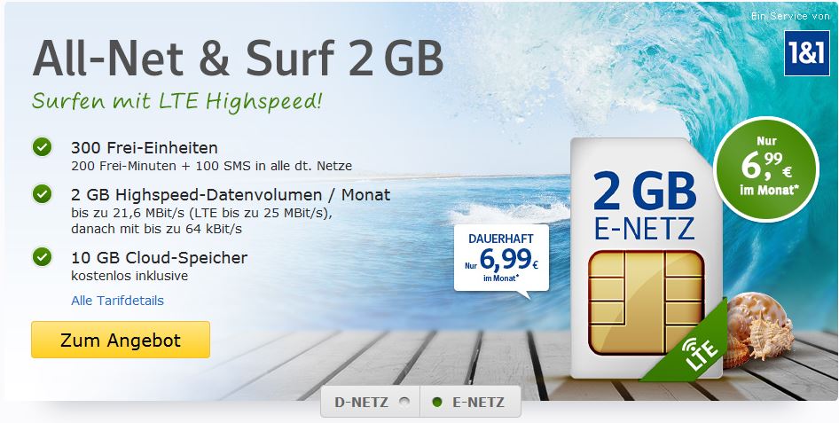 Web.de All-Net & Surf 2 GB mit LTE-E-Netz