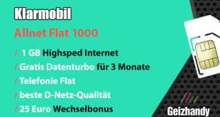 Klarmobil Allnet Flat 1000 mit Gratis Datenturbo nur 8,85 Euro/Monat